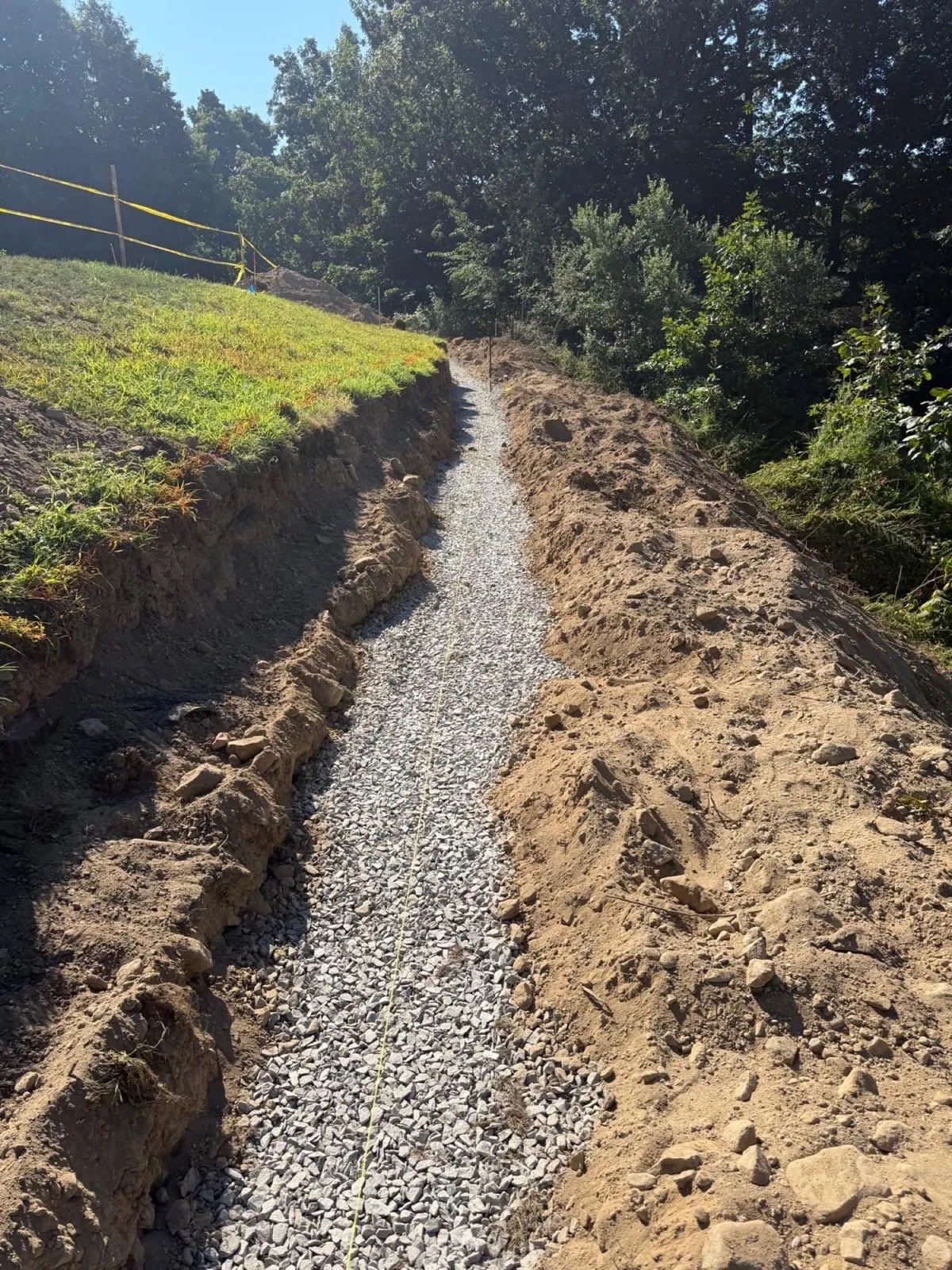French drain and gravel drainage being installed in Massachusetts