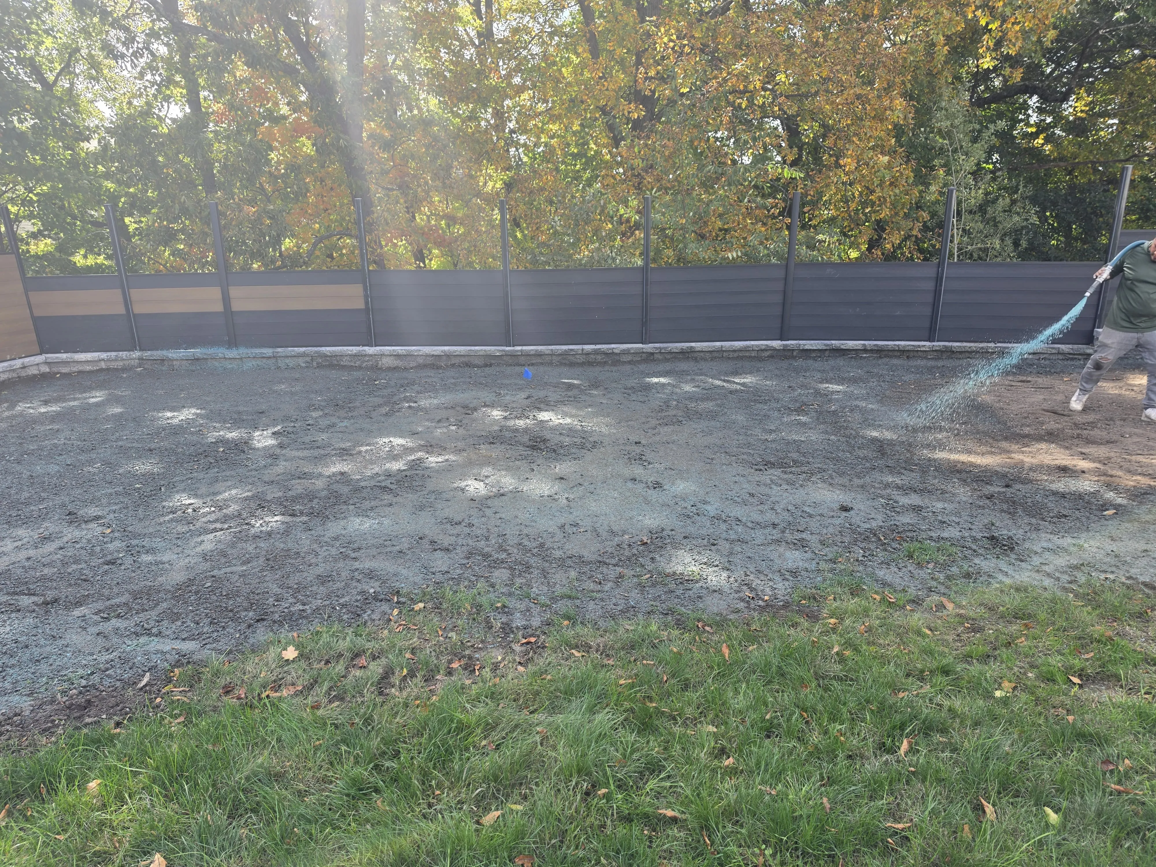 The same yard hydroseeded along the privacy fence in Massachusetts