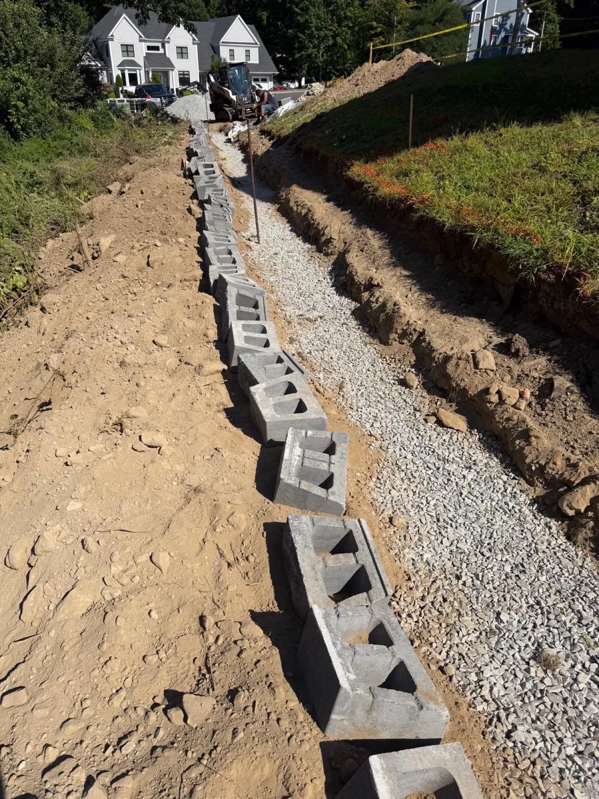 Segmental retaining wall under construction in Massachusetts